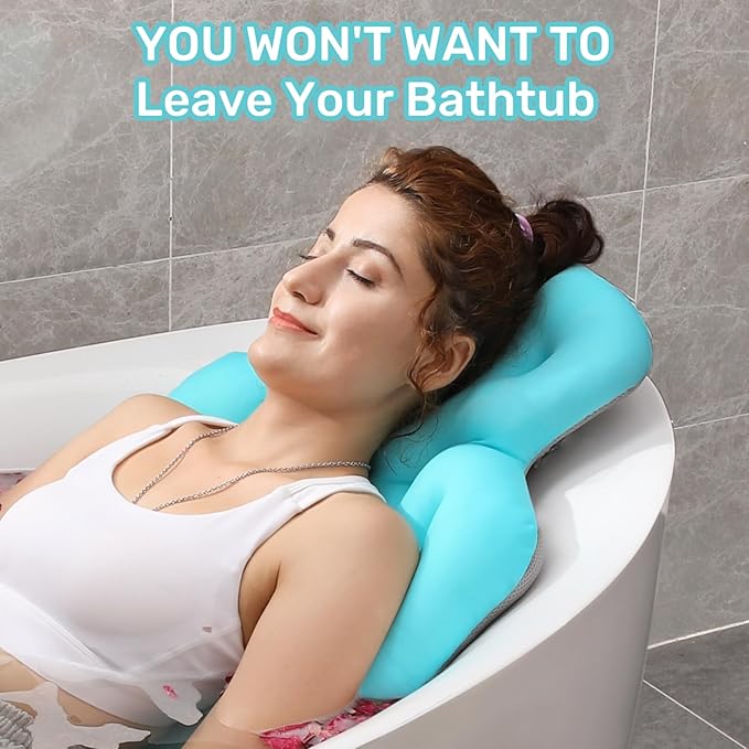 Full Body Bath Pillow for Bathtub, Thick Bathtub Cushion with Laundry Bag, Luxury Tub Pillow for Bath for Headrest Neck and Back Support Ocean Blue 60" x 16"
