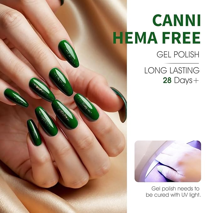 CANNI Green Gel Nail Polish Set, 6 Colors 9ML Evergreen Olive Light Green Gel Nail Polish Spring Set Nail Gel Polish Soak Off Uv LED Lamp Nail Art Design Manicure Salon for Women
