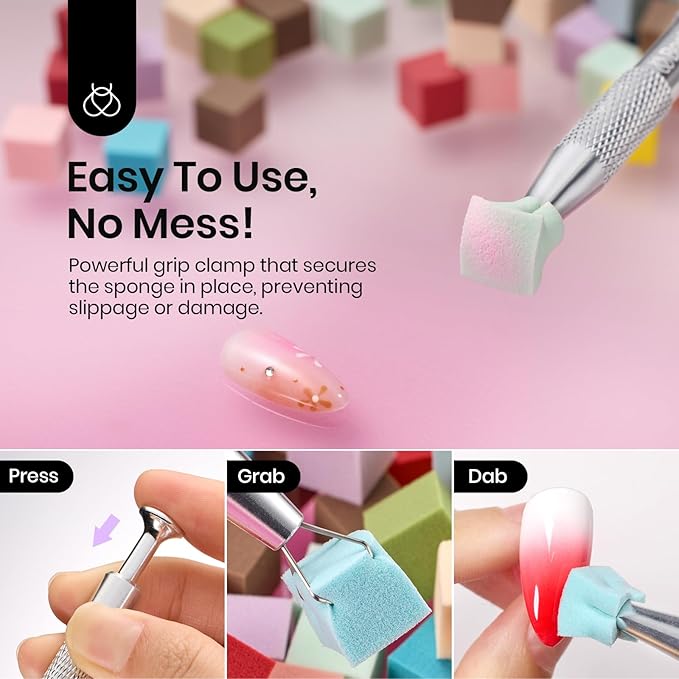 Beetles 204Pcs Soft Nail Sponges for Ombre, Colorful Nail Art Sponges With Grabbing Pen, Aura Nails, Ombre Nail Brush, Manicure Nail Art Tool, Professional Accessories Supplies Nail Art DIY Home Salon