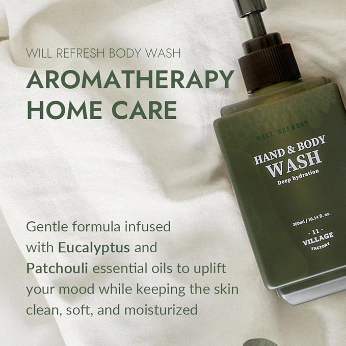 Will Refresh Hand and Body Wash (300ml/10.14 fl.oz.) Premium Home Spa, Aromatherapy (Eucalyptus and Patchouli)