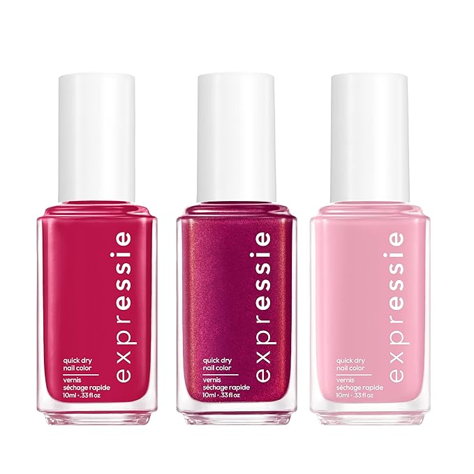 essie Expressie Quick-Dry Nail Polish Set, Pink Velvet Nails, Pastel Pink Nail Polish + Red Nail Polish + Magenta Nail Polish, 0.33 fl oz each