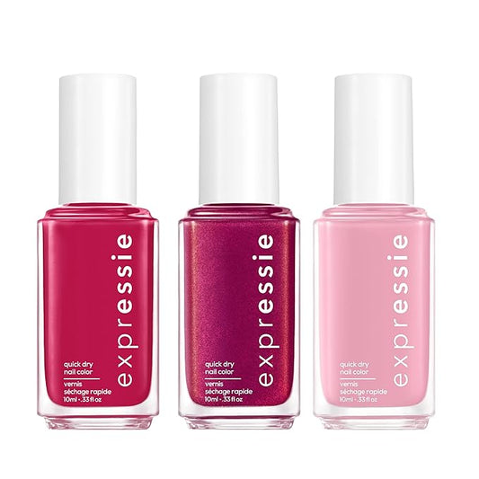 essie Expressie Quick-Dry Nail Polish Set, Pink Velvet Nails, Pastel Pink Nail Polish + Red Nail Polish + Magenta Nail Polish, 0.33 fl oz each