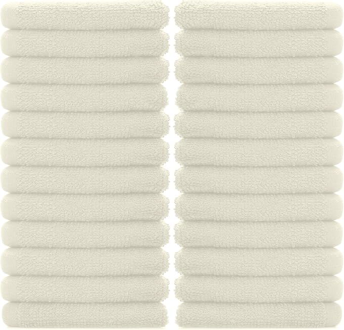 DAN RIVER 100% Cotton Washcloths 24 Pack Premium Quality Face and Body Cloth, Quick Dry Essential Towels for Bathroom, Hand, Kitchen & Cleaning, Baby Washcloths | 12X12 in | 400 GSM | Ivory