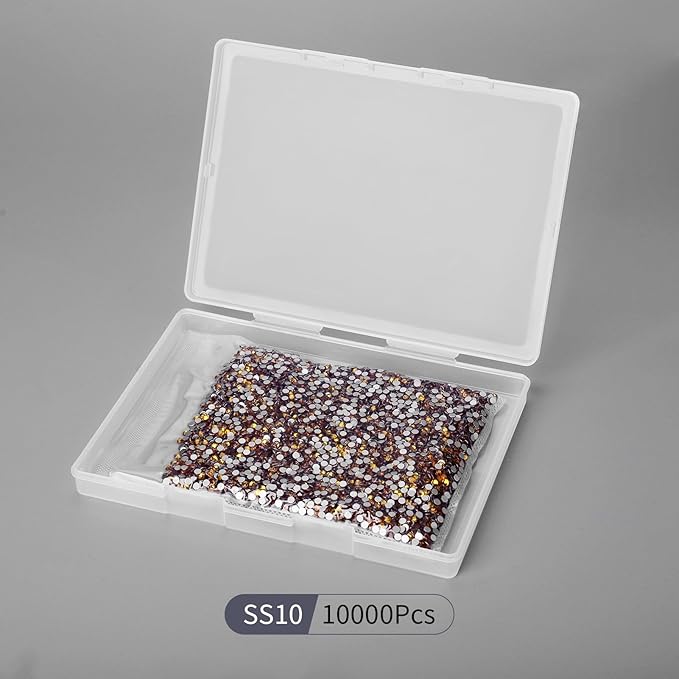 10000PCS Gold Yellow Rhinestones Bulk, Flat Back Crystal Glass Stone Round Gems,SS10, 2.7-2.9mm