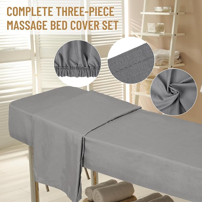 12 Pcs 4 Sets Premium Microfiber Massage Table Sheet Set, Include Massage Table Cover, Massage Fitted Sheet, Massage Face Rest Cover for Beauty Salon Spa Hair Salon, Grey