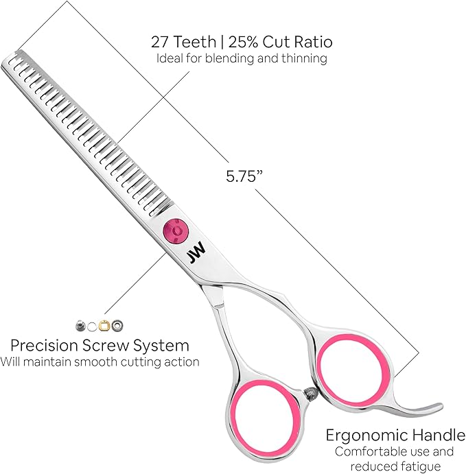 JW Shears Professional Hairdressing Shear, Thinner, Razor and Case Set (5.75" Lefty Silver/Pink)