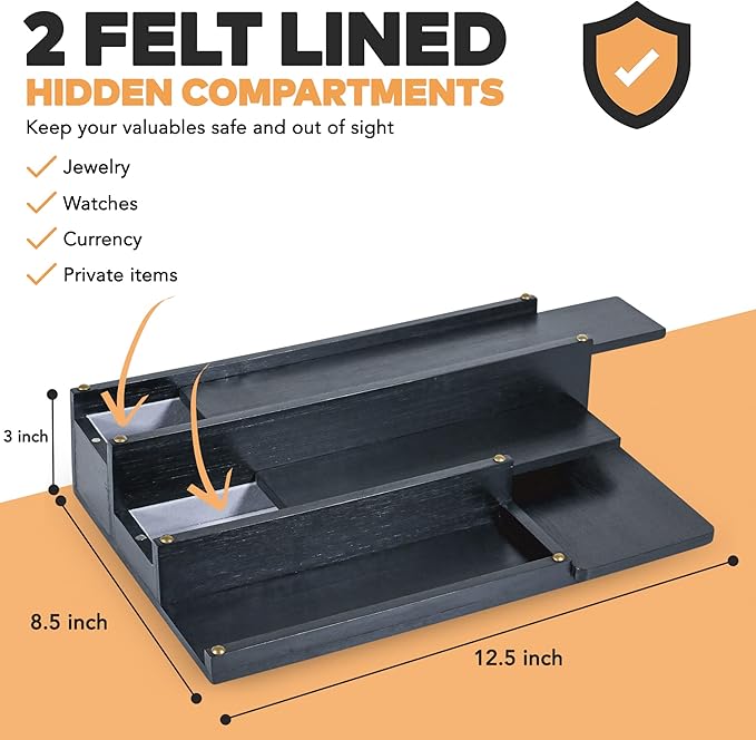 Cologne Organizer for Men, Bamboo Wood 4 Tier Display Stand with 2 Hidden Compartments, Perfume, Vanity, Dresser, EDC Organizer, Rustic Black