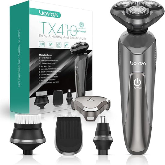 VOYOR Electric Razor for Men Cordless Shavers for Shaving with face sideburn Nose Ear Hair Rechargeable Wet Dry Waterproof TX410 New (New Version-Grey)