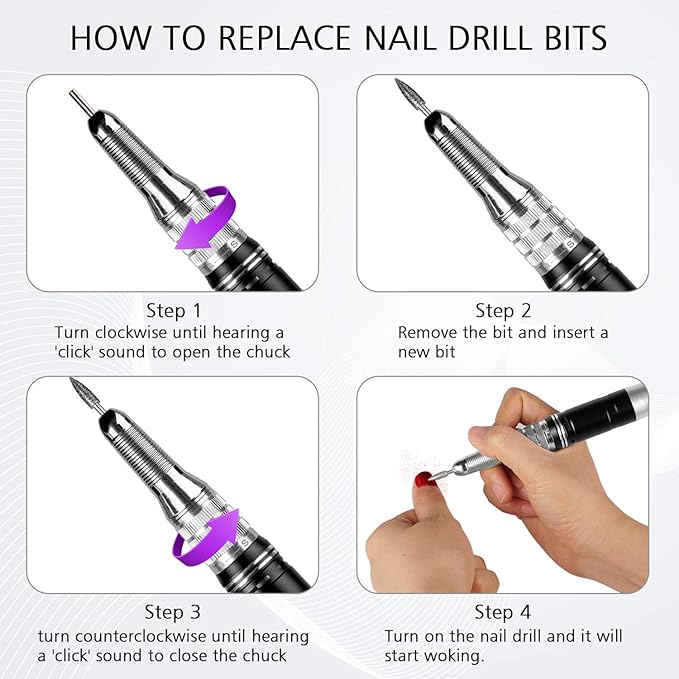 35000RPM Portable Nail Drill Machine, HoMove Professional Rechargeable Efile Nail Drill, Low Heat Electric Nail File for Acrylic Nail Natural Extension Poly Nail Gel