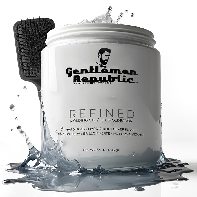 Gentlemen Republic 64oz Refined Hair Gel for Men - Premium Gel For Men Humidity Resistant & Alcohol-Free - All Day Shine and Hold for All Hair Types and Never Flakes - Made in the USA