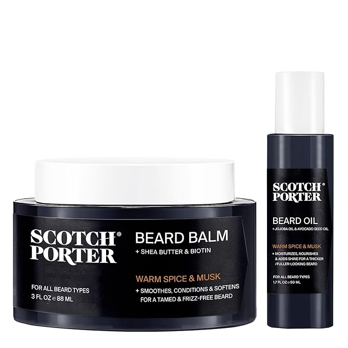Scotch Porter Beard Balm & Oil Kit – Helps Hydrate, Smooth, Shape & Soften Coarse, Dry Facial Hair for a Fuller, Healthier-Looking Beard – Original Scent, 2 Pack