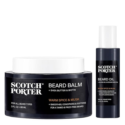 Scotch Porter Beard Balm & Oil Kit – Helps Hydrate, Smooth, Shape & Soften Coarse, Dry Facial Hair for a Fuller, Healthier-Looking Beard – Original Scent, 2 Pack