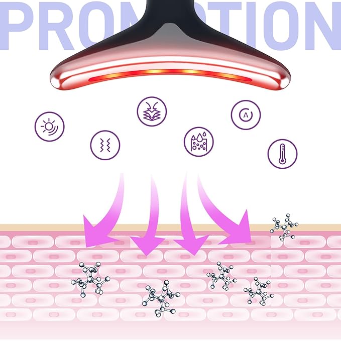 Face Massager with Led Light: 7-Color Facial Device - Neck Wrinkles Tightening Wand - Vibration Tool for Skin Care, Black