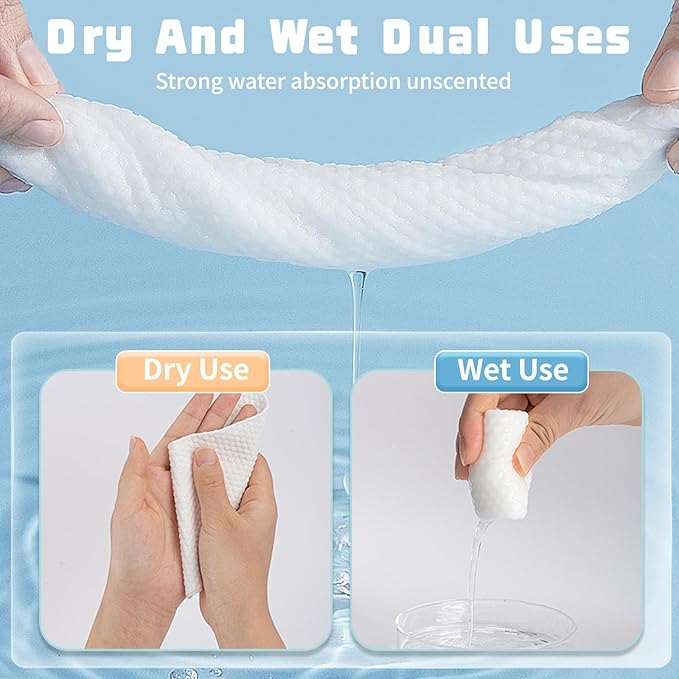 100 Count Disposable Face Towel, Biodegradable Facial Dry Wipes, Super Soft & Thick Face Cloth, Lint-Free Face Towelettes for Sensitive Skincare, Makeup Remover Dry Wipes, Facial Cleansing (4 Pack)