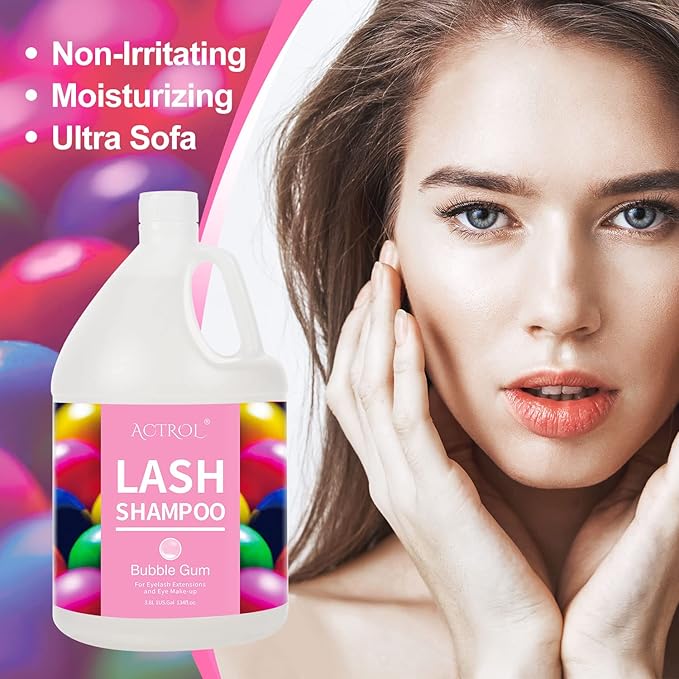 Eyelash Extension Cleanser Gallon Bubble Gum 3.8L Natural Lash Extension Shampoo Professional Eyelid Foaming Cleanser Paraben & Sulfate Free Non-lrritating with Salon and Home Care