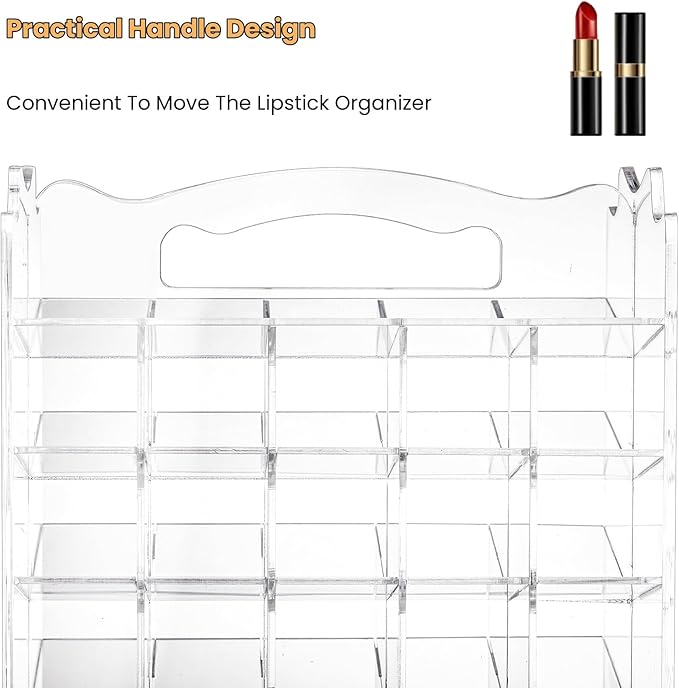 64 Slots Rotating Lipstick Organizer, Acrylic Spinning Lipgloss Tower Holder, Clear Rotable Lip Gloss Organizer Case, Lip Stick Display Rack Stand, Cosmetic Makeup Accessories for Lip Balm