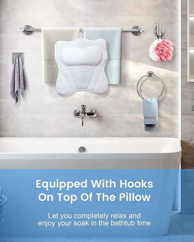 Bath Pillow, Bath Pillows for Tub Neck and Back Support, Soft 4D Air Mesh Bathtub Pillow 16.5 x 17.3 INCH, with 6 Powerful Suction Cups, Bath Accessories Relaxing Gifts for Women (White)