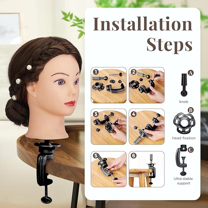 28" Mannequin Head with 60% Real Hair,Cosmetology Manikin Practice Doll Head with Hair,Braiding Hairdressing Head with Tripod Stand for Hair Styling with Table Clamp + DIY Hair Styling Set #4