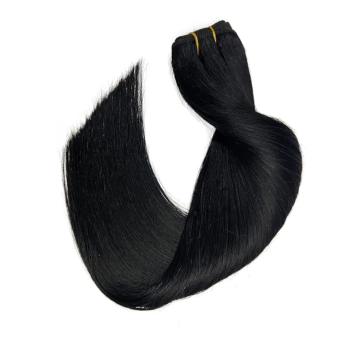 Sew in Hair Extensions Real Human Hair, Jet Black Hair Extensions Real Human Hair Bundles Sew in Weft Hair Extensions Human Hair for Women,100G 16Inch Hand Tied Weft Hair Extensions