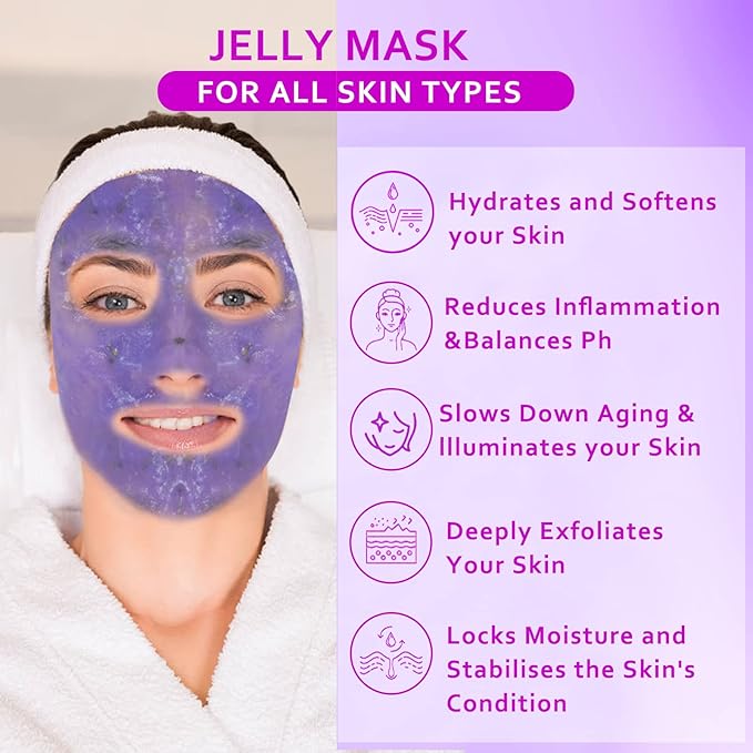 Jelly Mask Powder for Facials,Lavender Jelly Masks for Facials Professional,Jelly Face Mask,Hydrating, Brightening & Nourishing,DIY SPA Rubber Mask,with double-ended silicone brush,23 Fl Oz