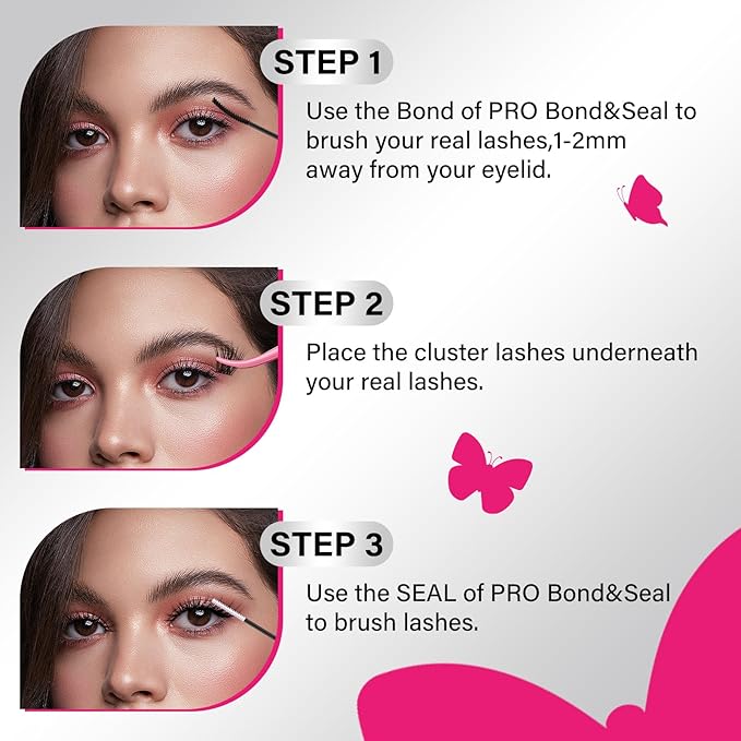 Lash Bond and Seal Cluster Lash Glue & Seal Waterproof Cluster Lash Glue for DIY Eyelash Extensions Waterproof Strong Hold (10ml, Black Bond & Clear Seal)