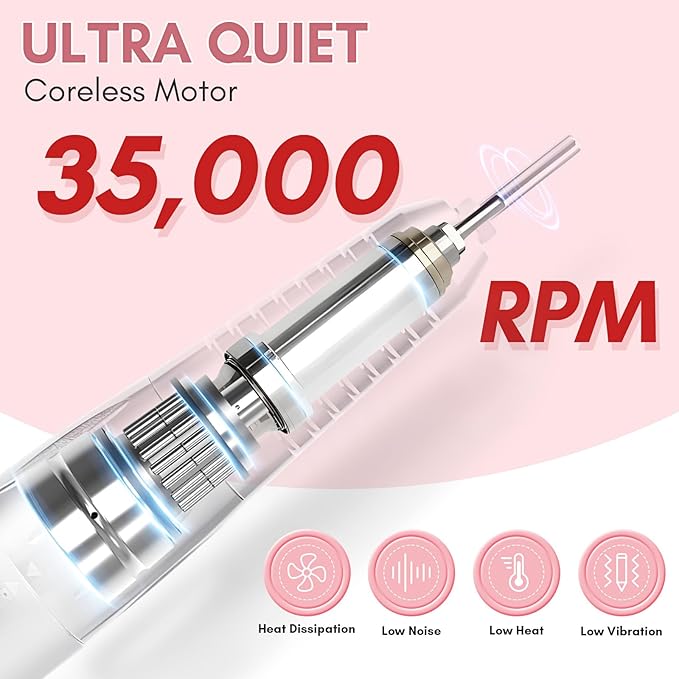 Makartt Electric Nail Drill, 35000RPM Rechargeable Efile with Coreless Motor, Nouvella Portable Nail Filer Machine for Acrylic Gel Removal with Drill Bits Set, Black