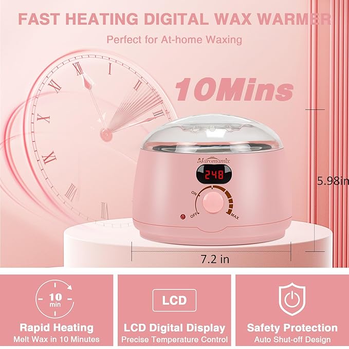 Waxing Kit -Digital Wax Warmer Machine for Hair Removal with 4 Packs of Hard Wax Beads & Silicone Wax Pot for Full Body, Legs, Face, Eyebrows, Bikini, Brazilian at Home Waxing Kit for Women Men