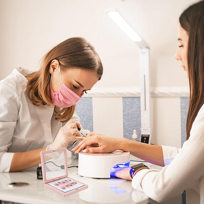 30 Pcs Press On Nail Packaging Nail Boxes Storage Display Box with 90 Pcs Adhesive Double Sided Tape with 30 Pcs Thank You Display Cards or Nail Salon Pink