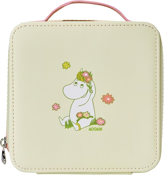 x Moomin Seaside Daisy Cosmetics Bag – Cute Faux Leather Makeup Organizer with Plush Lining, Travel-Ready (Yellow Floral Moomin)