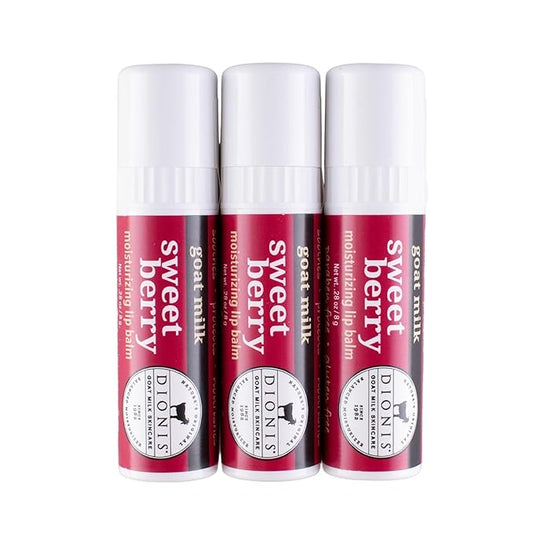 Dionis Goat Milk Skincare Sweet Berry Holiday Lip Balm Gift Set - Beeswax, Shea Butter & Coconut Oil Lip Care Products Made in The USA - Cruelty Free Lip Moisturizer for Chapped Lips, 0.28oz 3 Pack