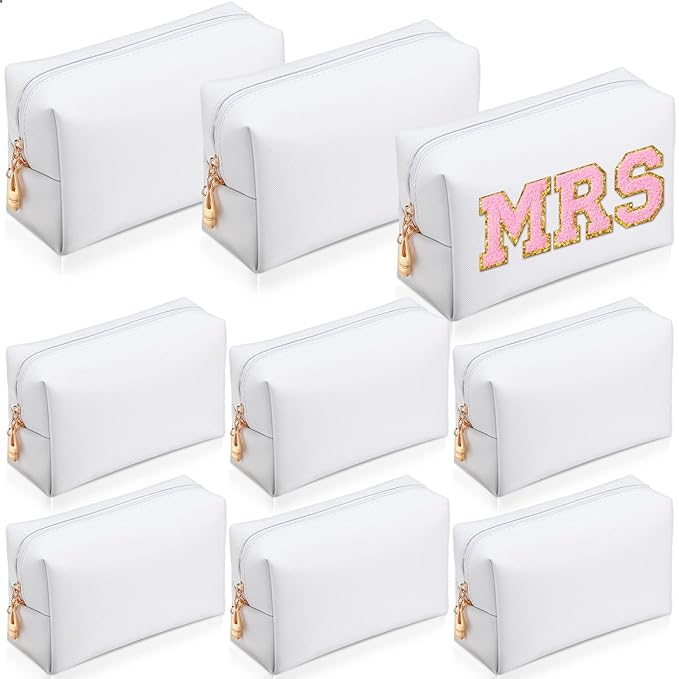 Sanwuta 9 Pcs Preppy Makeup Bag PU Leather Cosmetic Bag Makeup Pouch Plain Waterproof Toiletry Organizers for Traveling Preppy Travel Purse End of the Year Teacher Gifts Bulk(White)