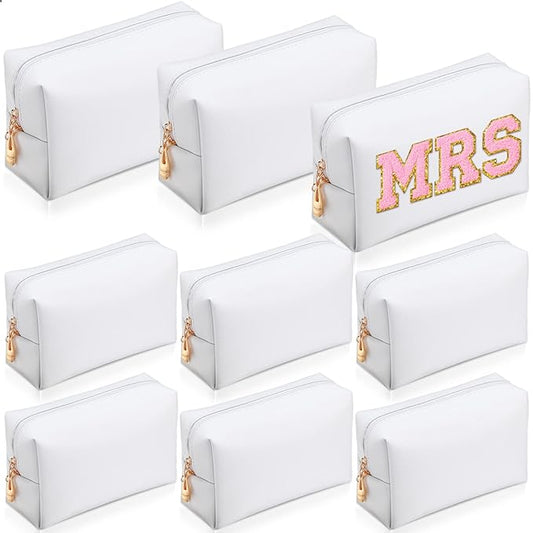 Sanwuta 9 Pcs Preppy Makeup Bag PU Leather Cosmetic Bag Makeup Pouch Plain Waterproof Toiletry Organizers for Traveling Preppy Travel Purse End of the Year Teacher Gifts Bulk(White)