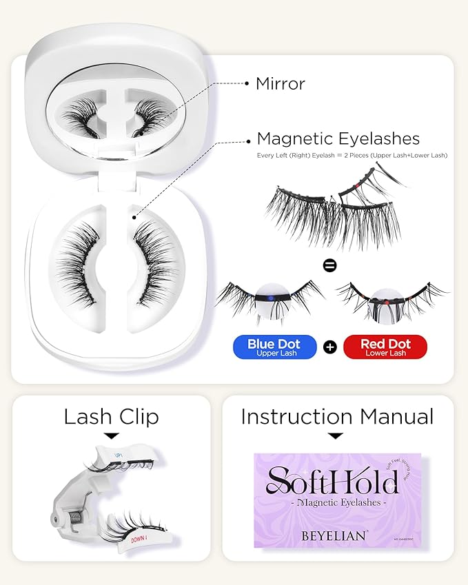 BEYELIAN Soft Magnetic Eyelashes, Reusable Magnetic Lashes with Applicator Natural Look No Glue Needed Comfortable & Secure Fit for All-Day Wear (1 Pair,SME04)