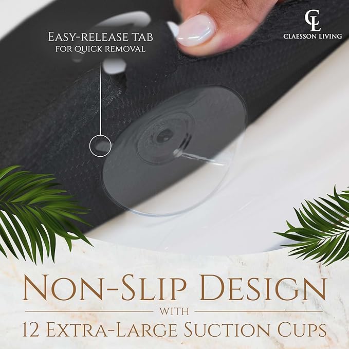 Full Body Bath Pillow (17'' x 49'') - Bathtub Cushion with Headrest Supports Neck, Back and Legs - Free Hanging Hooks for Fast Drying Over Tub - Includes Washing and Travel Bags - Black