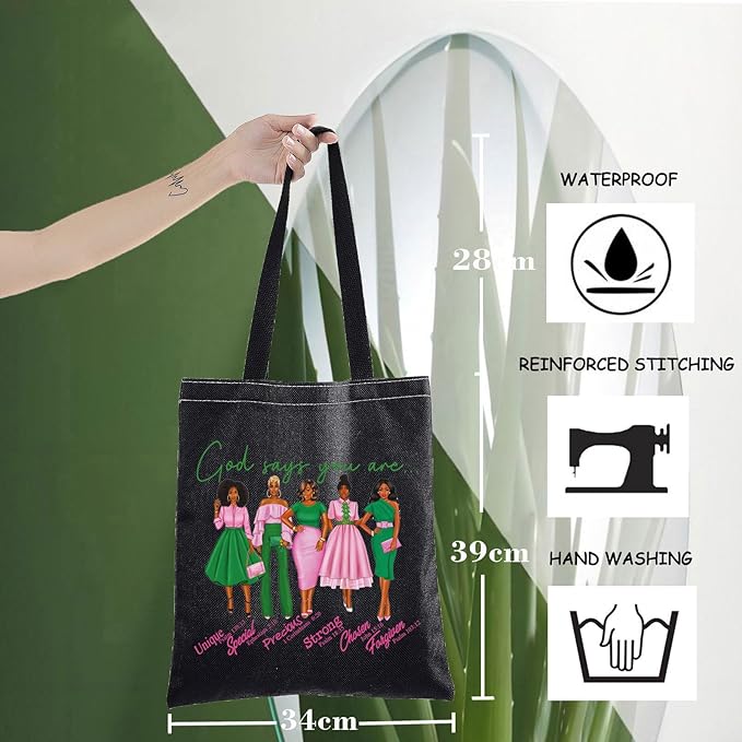 WZMPA Sorority Sisters Cosmetic Makeup Bag Pink and Green Gift God Says You Are Sorority Makeup Zipper Pouch Bag Greek Sorority Paraphernalia (God Says AK T-BL)