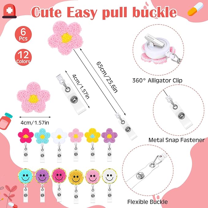 Coume 18 Pcs Nurse Makeup Bags Badge Clips Gifts Clear Pouches with Nursing Badge Reel Flower Smile Face Nursing ID Card Clips for National Certified Nurses Day Teacher Student, 11.8 x 7.87 inch