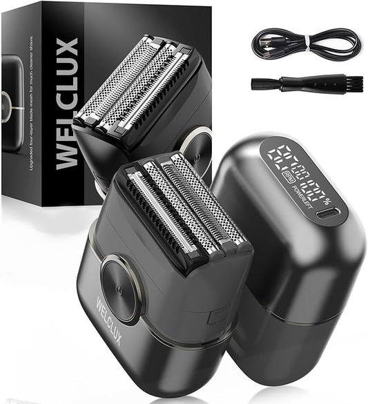 Men's Electric Foil Shaver - Upgraded Mini Electric Razor with 4 Floating Blades, Big LED Display, 2 Gears Adjustable, Face Shaver for Men with IPX7 Waterproof (Wet/Dry) & USB Type-C Rechargeable