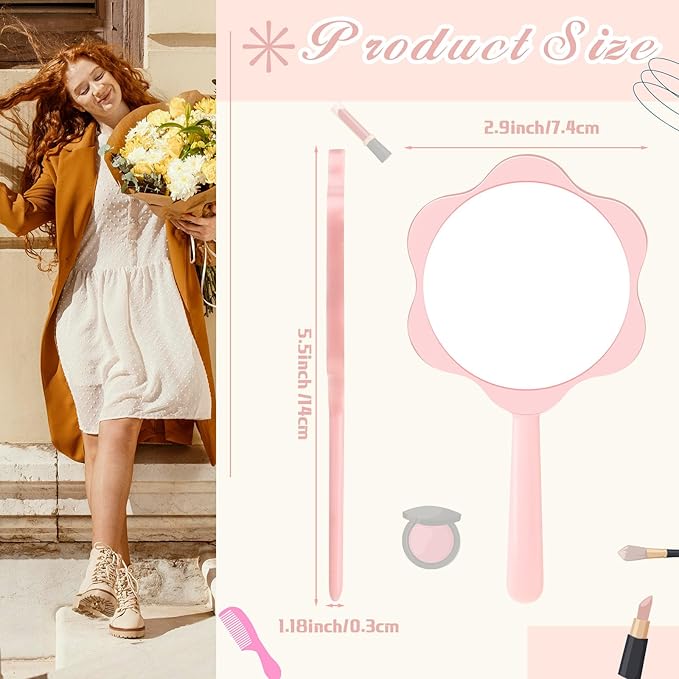 50 Pcs Handheld Mirror Bulk Small Hand Mirror with Handle Portable 2.87 x 5.51 Inches Plastic Compact Makeup Cosmetic Tools for Travel Daily Use (Black,White,Lotus Pink,Blue,Purple)