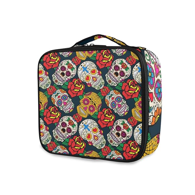 ALAZA Colorful Sugar Skulls and Roses Makeup Organizers Storage Travel Bag Toiletry Bags