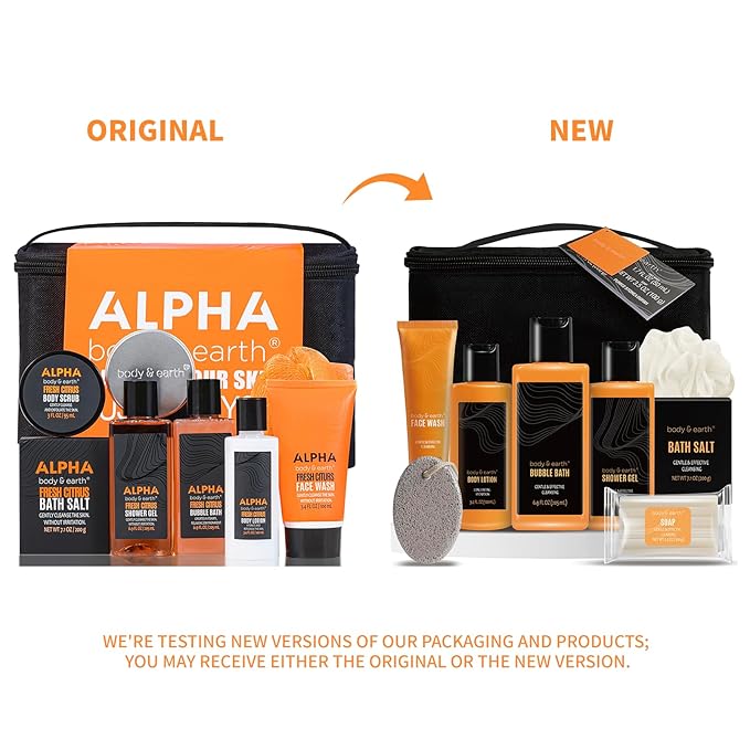 Gift Baskets for Men - Bath Spa Gift Set, Body and Earth Citrus Scented Mens Bath Set with Body Lotion, Face Wash, Shower Gel, Bubble Bath, Loofa & More, Father's Day Gifts