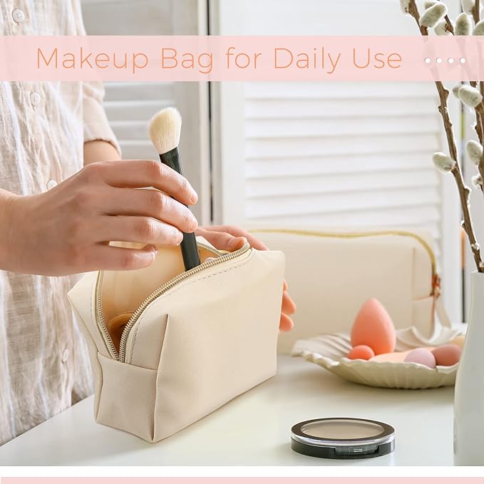 8 Pcs Makeup Bag Pu Leather Cosmetic Pouch Waterproof Small Toiletry Bag Portable Cosmetic Organizer Water Resistant Storage Purse for Lady Women Daily Storage Travel Organizer (Beige,Medium)