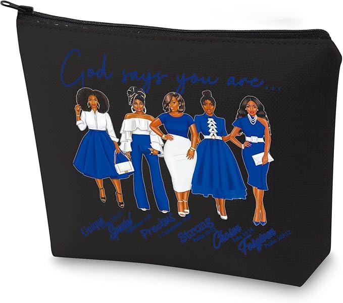 WZMPA Sorority Zeta Cosmetic Makeup Bag Finer Women Gift God Says You Are Sorority Makeup Zipper Pouch Bag Zeta Paraphernalia (God Says Zeta BL)