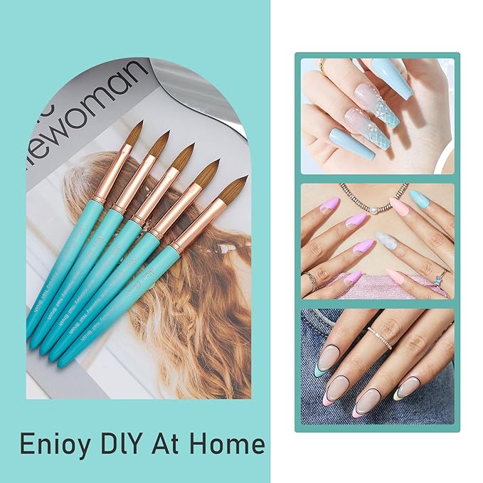 Acrylic Nail Brush Size 14, 100% Pure Kolinsky Nail Brush for Acrylic Application, Professional Nail Extension Manicure Tool Nail Drawing Pen for DIY Home Salon(Cyan)