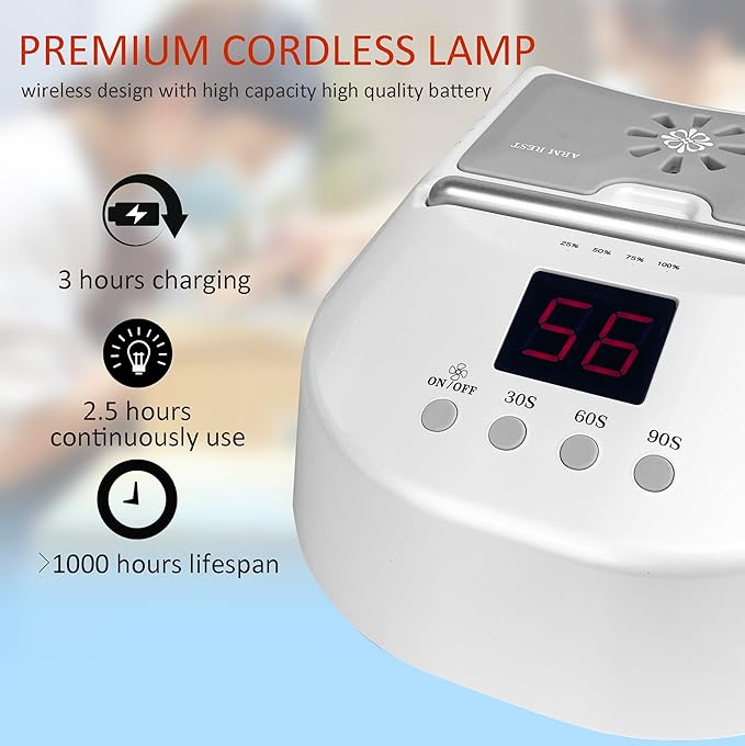Cordless LED UV Nail Lamp,Professional Uv Llight for Gel Nails Nail Dryer for Acrylic Gel,Curling Lamp for Beauty Salon (White)