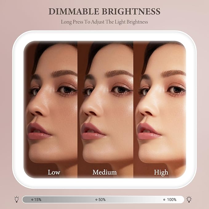 Travel Makeup Bag with LED Lighted Mirror, Cosmetic Makeup Organizer Bag with 3 Color Setting, Makeup Train Case with Adjustable Dividers for Women Makeup Brushes Jewelry Accessories (Pink)