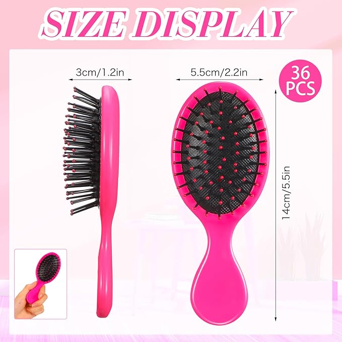 36 Packs Mini Detangling Hairbrush Squirt Detangler combs Toddler Soft Bristle Travel Hairbrush Women Girl(Rose Red)