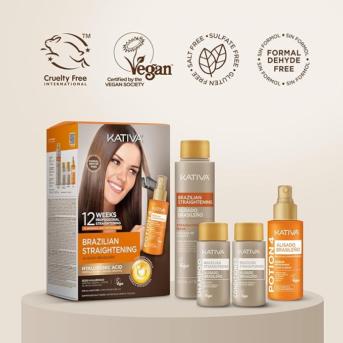 Kativa Brazilian Keratin Straightening Treatment at Home with Hyaluronic Acid and Premium Serum | Keratin