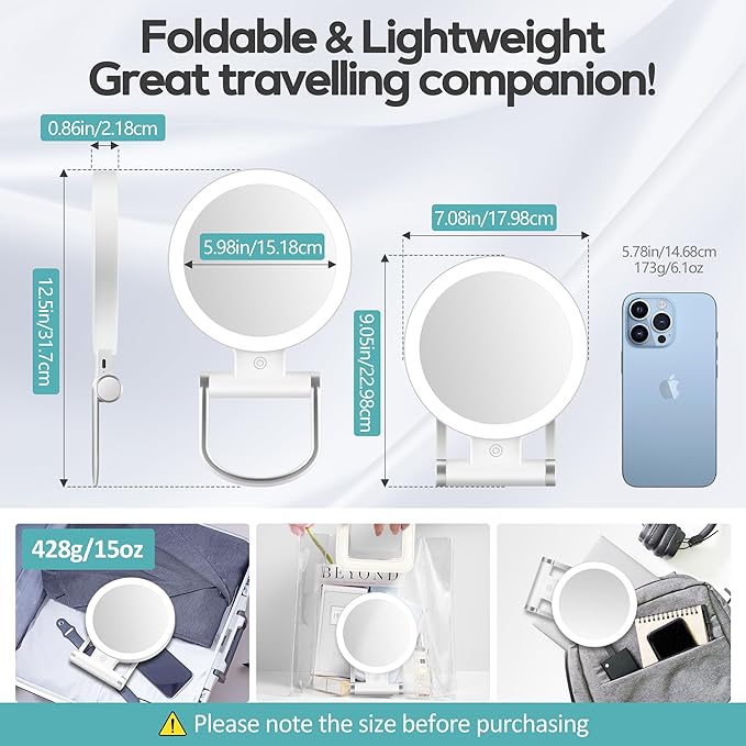 B Beauty Planet Magnifying Mirror with Light 30X, Double-Sided 1X/ 30X Magnifying Makeup Mirror with Tweezer, 2000mAh 3 Colour Modes with Adjustable Brightness,Foldable Compact Travel Mirror