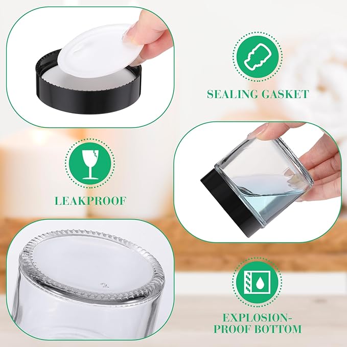 Norme 24 Pcs 4 oz Glass Jars with Lids Leakproof Round Airtight Empty Cosmetic Jars with Inner Liners Lid for Storing Lotions Powder Ointments Candle Making (Black,Clear)