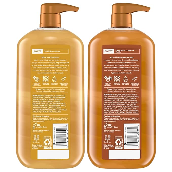 Suave Body Wash Variety Bundle – Milk & Honey 2-Pack & Cocoa Butter Shea, Gentle & Moisturizing Body Washes with Vitamin E, 30 Oz Ea (3 Piece Set)